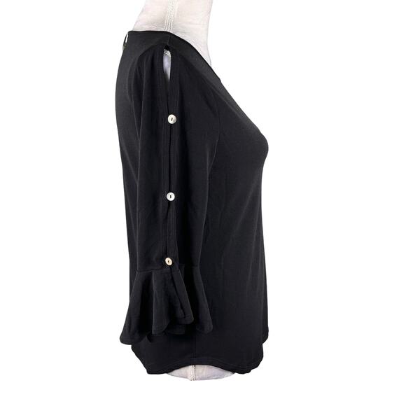 Green Envelope Top Black Small Bell Sleeves Cut Outs New - Picture 4 of 13